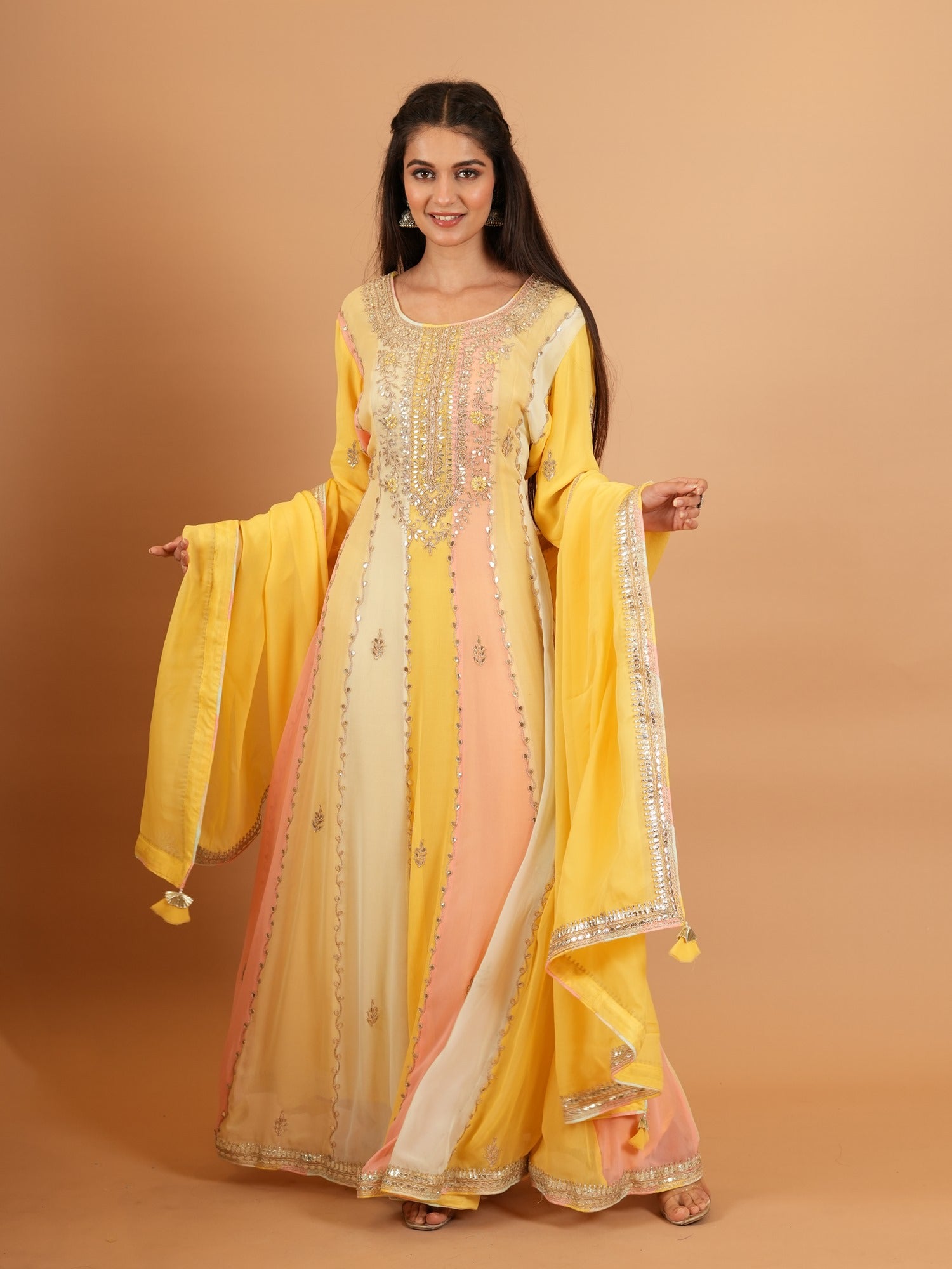 Straight Cut Long Salwar Suits Golden And Red Color – Boutique4India